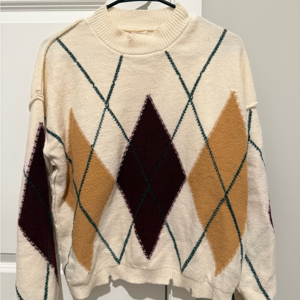 Elegant Argyle Sweater - Cream, Tan, and Brown